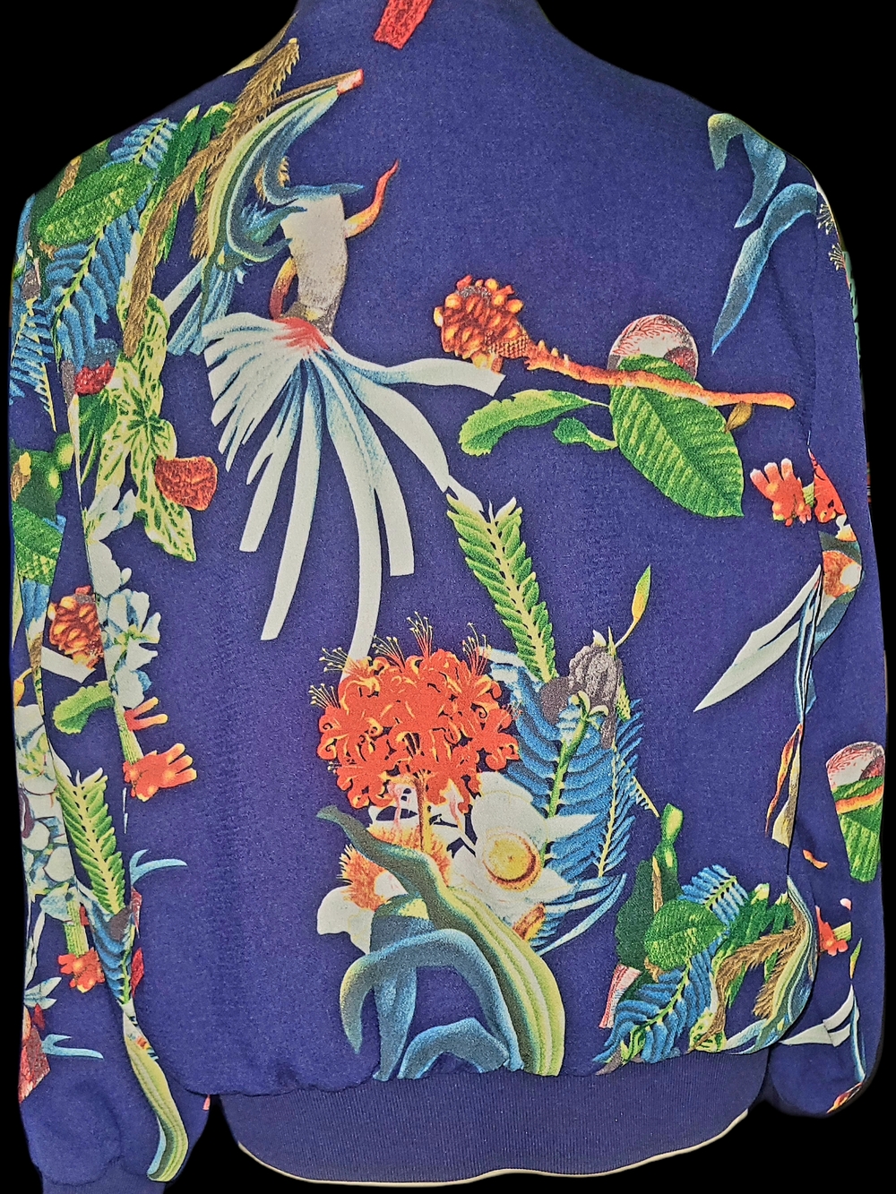 Vibrant Tropical Floral Bomber Jacket in Royal Blue